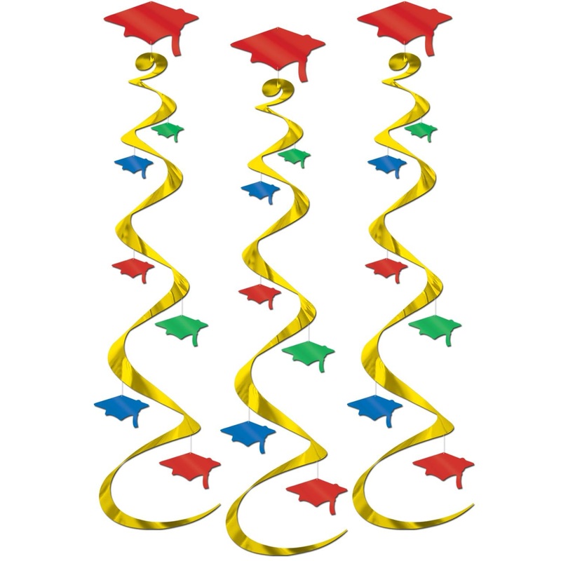 Grad Cap Graduation Party Whirls multi-color (3 per Package)