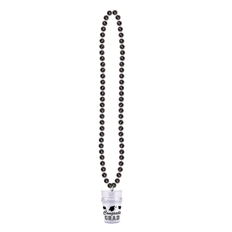 Graduation Party Bead Necklaces with Grad Glass - black
