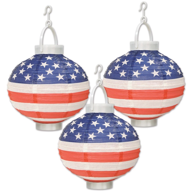 Light-Up Patriotic Party Paper Lanterns (3 per Package)