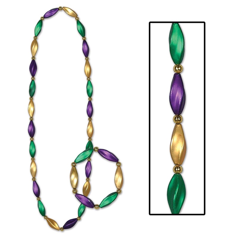 Mardi Gras Satin Swirl Bead Necklaces/Bracelet Set