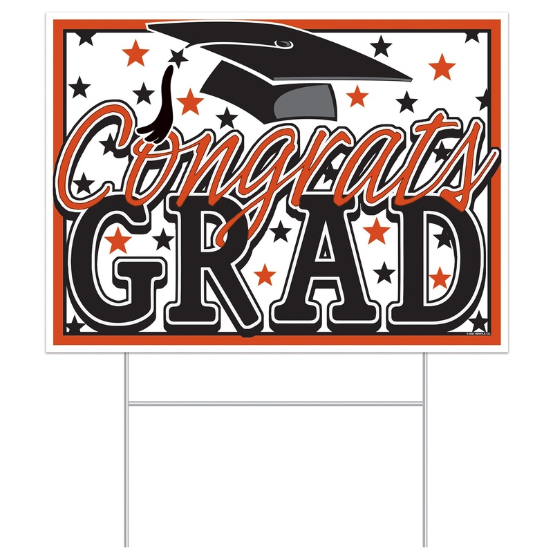 Orange Plastic Congrats Grad Yard Sign (1 per package)
