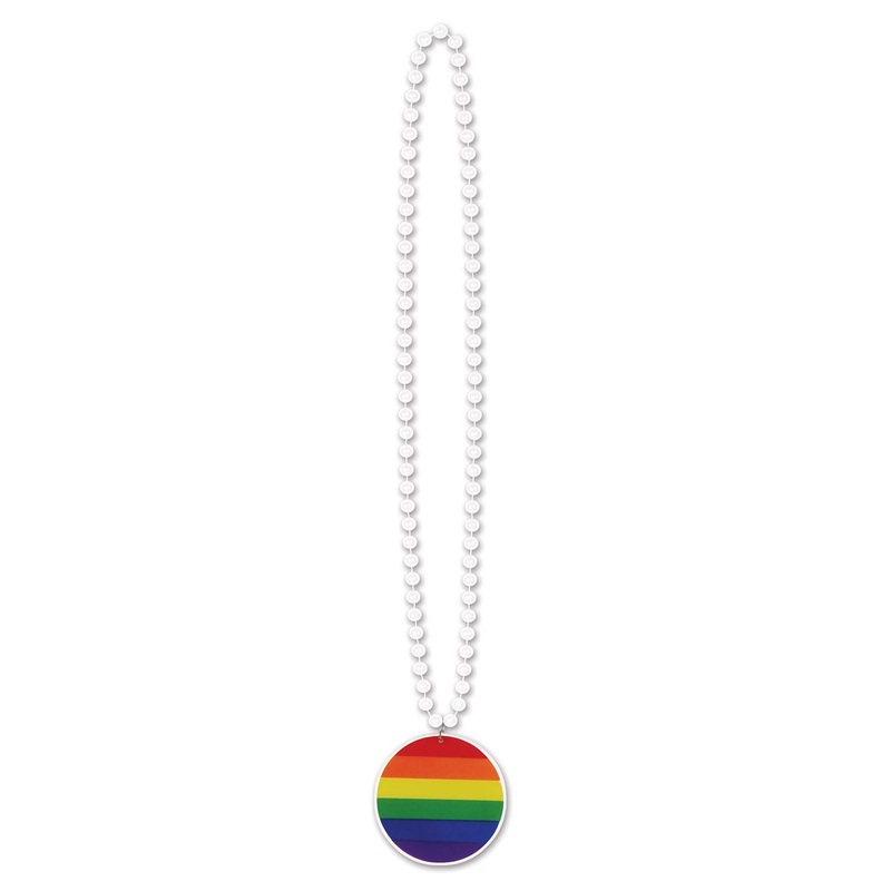Bead Necklace with Printed Rainbow Party Medallion (12 per Case)