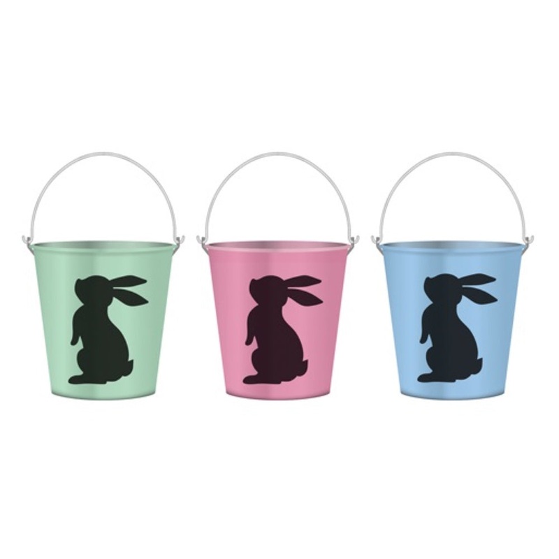 Chalkboard Bunny Metal Easter Pail