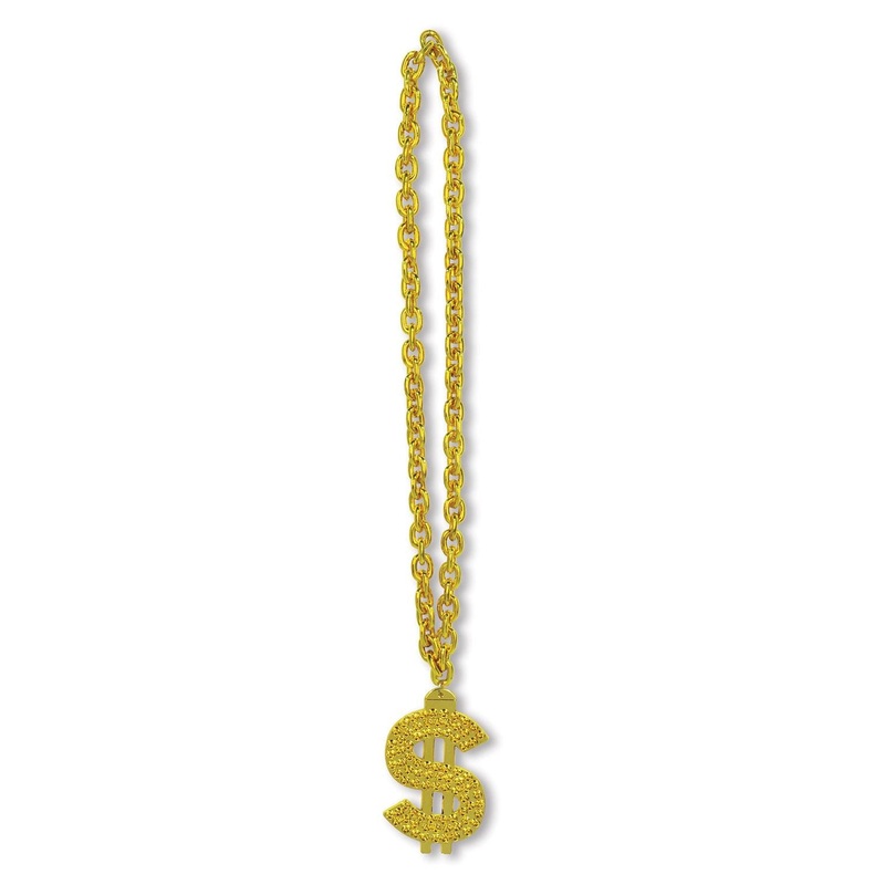 Gold Chain Party Bead Necklaces with $ Medallion (12 per Case)