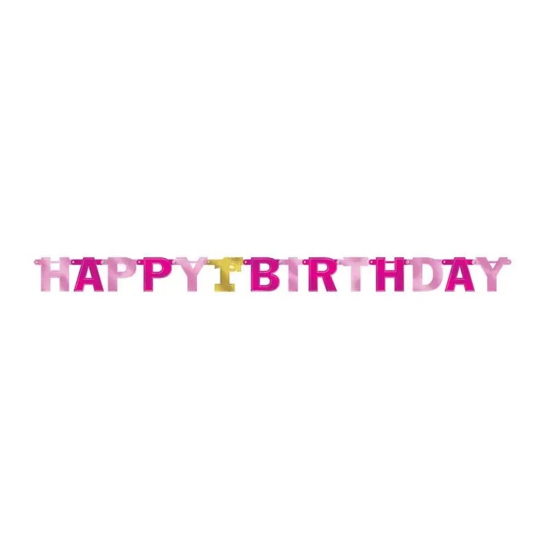 Pink Happy 1st Birthday Banner