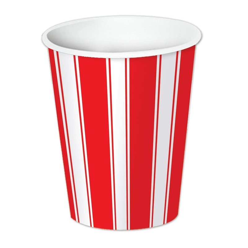 Red & White Stripes Party Beverage Cups (8 per Package)