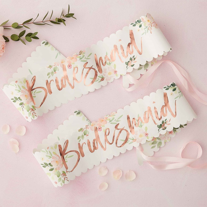 Ginger Ray Floral Hen Party Bridesmaid Sashes - Pack of 2