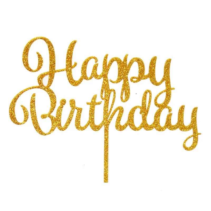 Gold Glitter Acrylic Happy Birthday Cake Topper