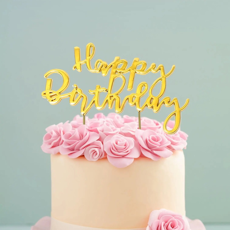 Gold Plated Happy Birthday Script Cake Topper
