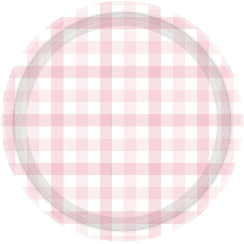 Pastel Pink Gingham Plates - Lunch 8 Pkt