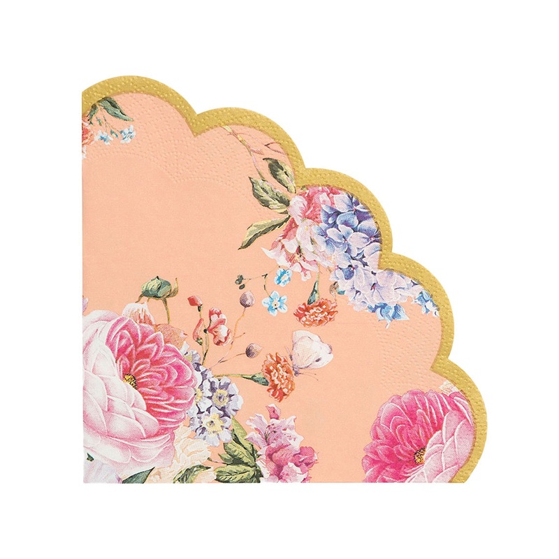 Truly Scrumptious Peach Floral Scalloped Napkins - 20 Pkt