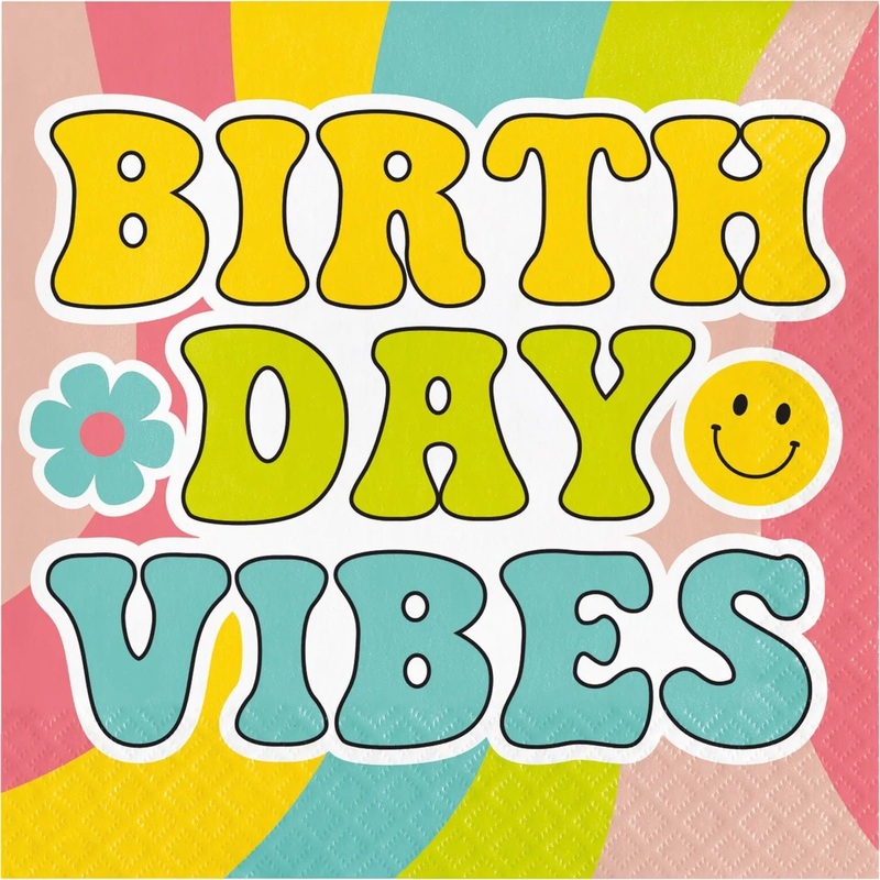 Flower Power Birthday Vibes Napkins - Lunch 16 Pkt