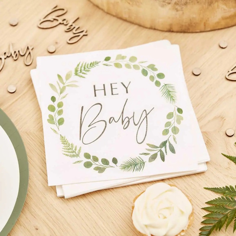 Ginger Ray Hey Baby Shower Botanical Napkins - 16 Pkt