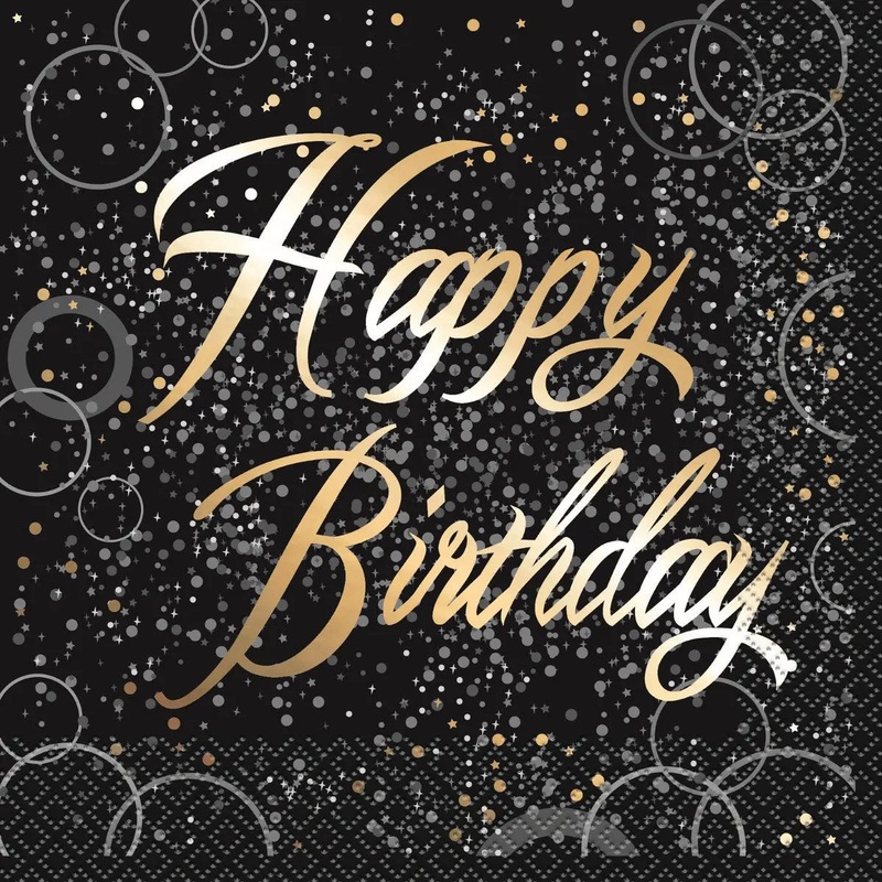 Glitz Gold Foil Stamped Happy Birthday Napkins - Lunch - 16 Pkt