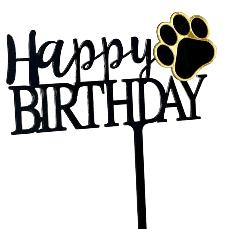Happy Birthday Paw Print Cake Topper