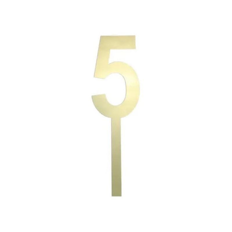 Large Gold Mirror Number Cake Topper - 5