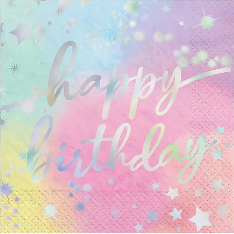 Luminous Happy Birthday Iridescent Napkins - Lunch 16 Pkt
