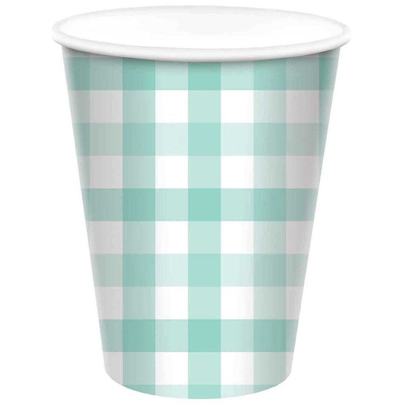 Pastel Mint Gingham Cups - 8 Pkt