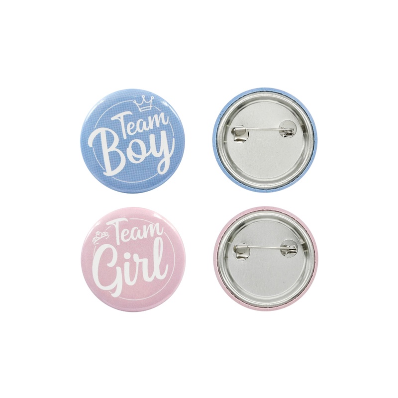 Team Girl or Boy Gender Reveal Badges - 10 Pkt
