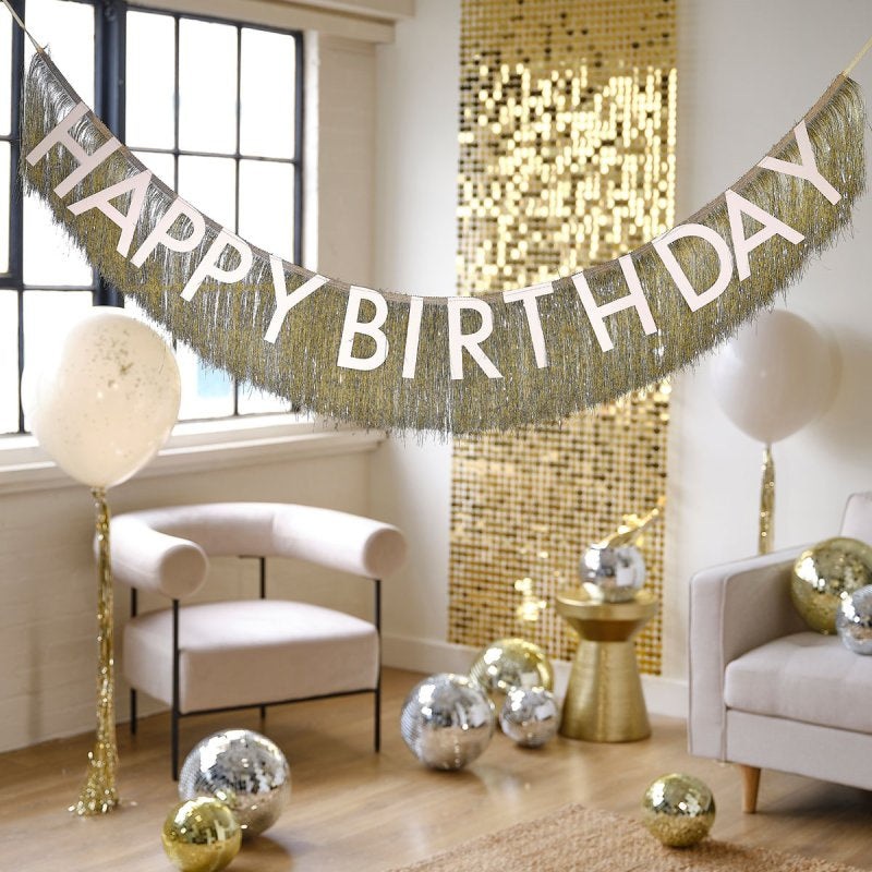 Ginger Ray Gold Fringe Happy Birthday Bunting