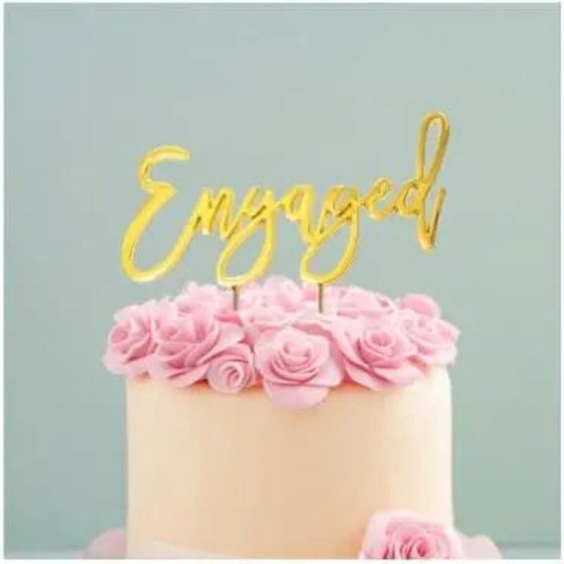 Gold Plated Engaged Cake Topper