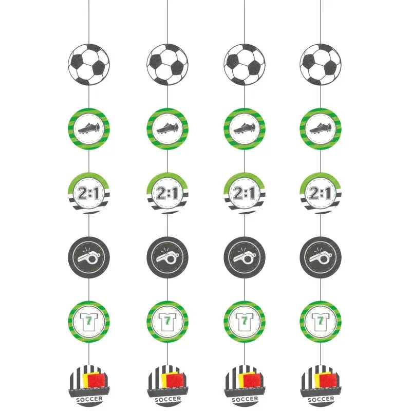 Kicker Party Hanging String Soccer Decorations - 4 Pkt