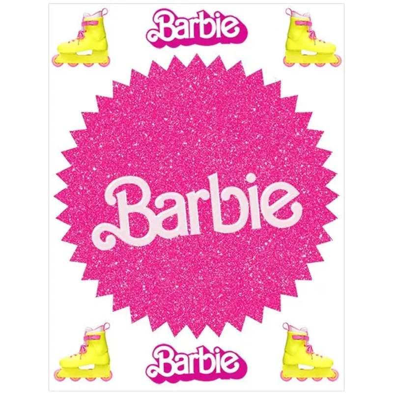 Barbie Round Edible Cake Image with FREE Edible Icons