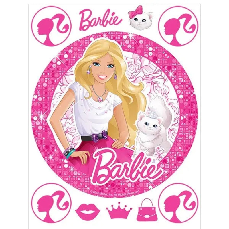 Barbie Wishes Round Edible Cake Image with FREE Edible Icons