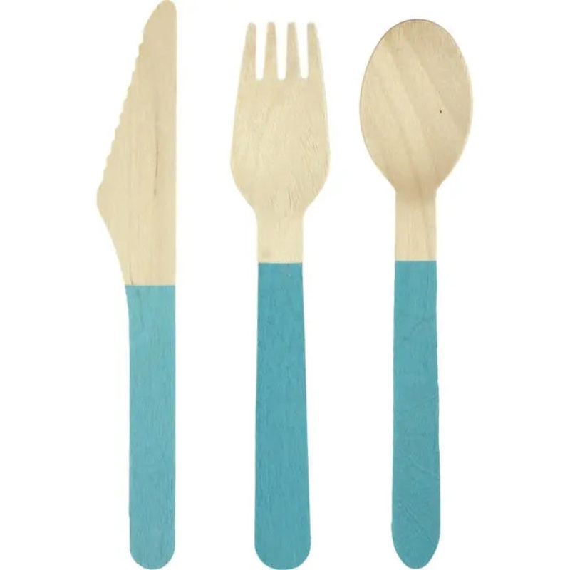 Blue Dipped Wooden Cutlery