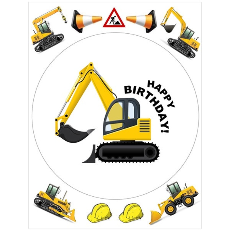 Construction Digger Edible Cake Image with FREE Edible Icons