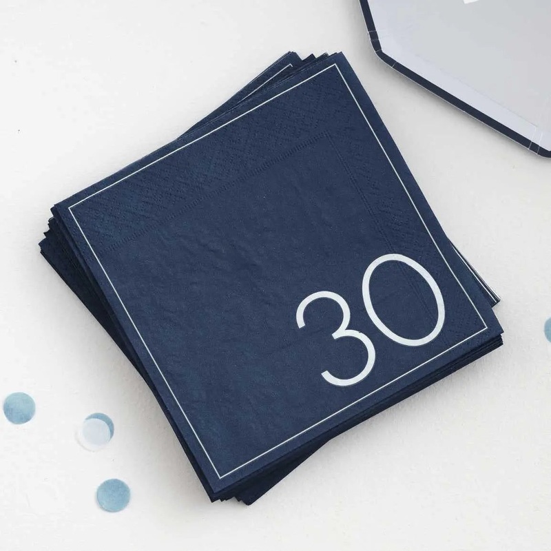 Ginger Ray Navy 30th Birthday Milestone Napkins - 16 Pkt