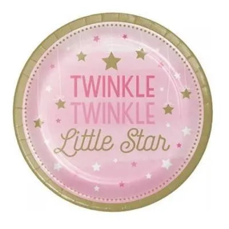One Little Star Pink Plates - Dinner 8 Pkt