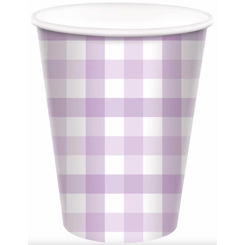 Pastel Purple Gingham Cups - 8 Pkt