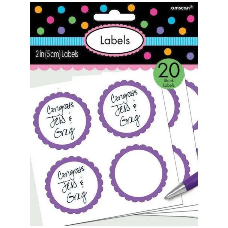 Purple  Scalloped Party Bag Labels - 20 Pkt