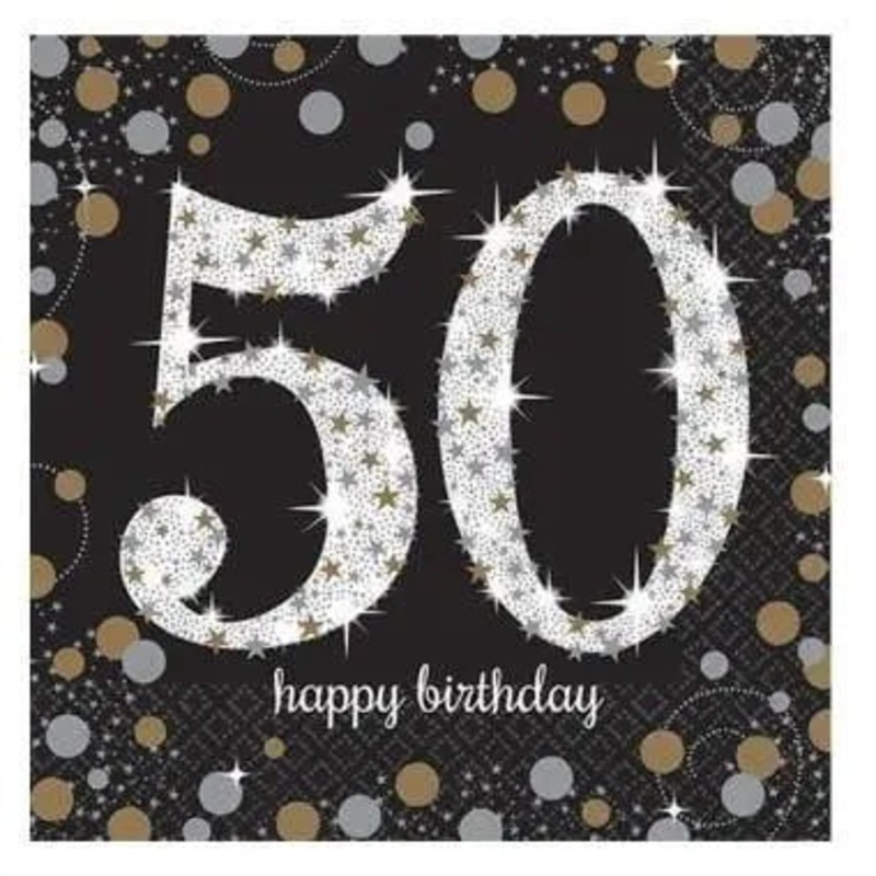 Sparkling Black 50th Napkins - Lunch 16 Pkt