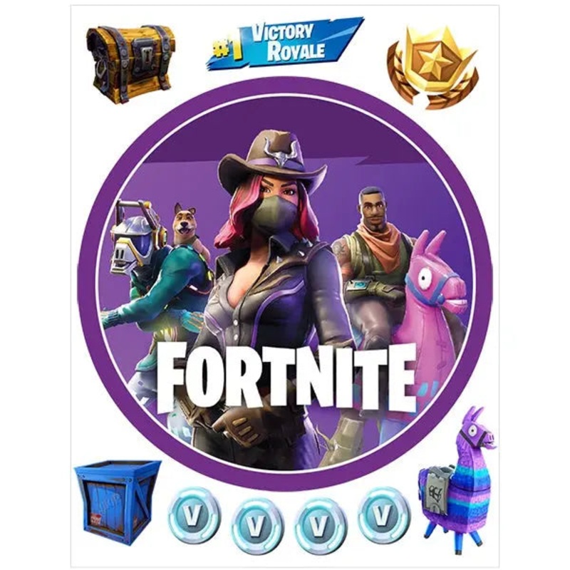 Fortnite Purple Edible Cake Image with FREE Edible Icons