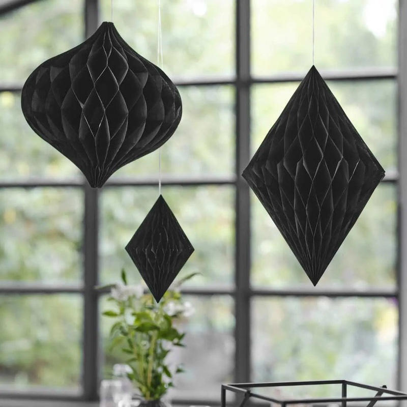 Ginger Ray Black Honeycomb Paper Hanging Decorations