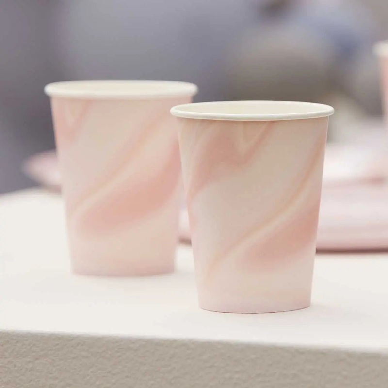 Ginger Ray Pink Marble Cups - 8 Pkt