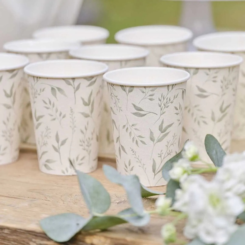 Ginger Ray White & Green Christening Cups - 8 Pkt