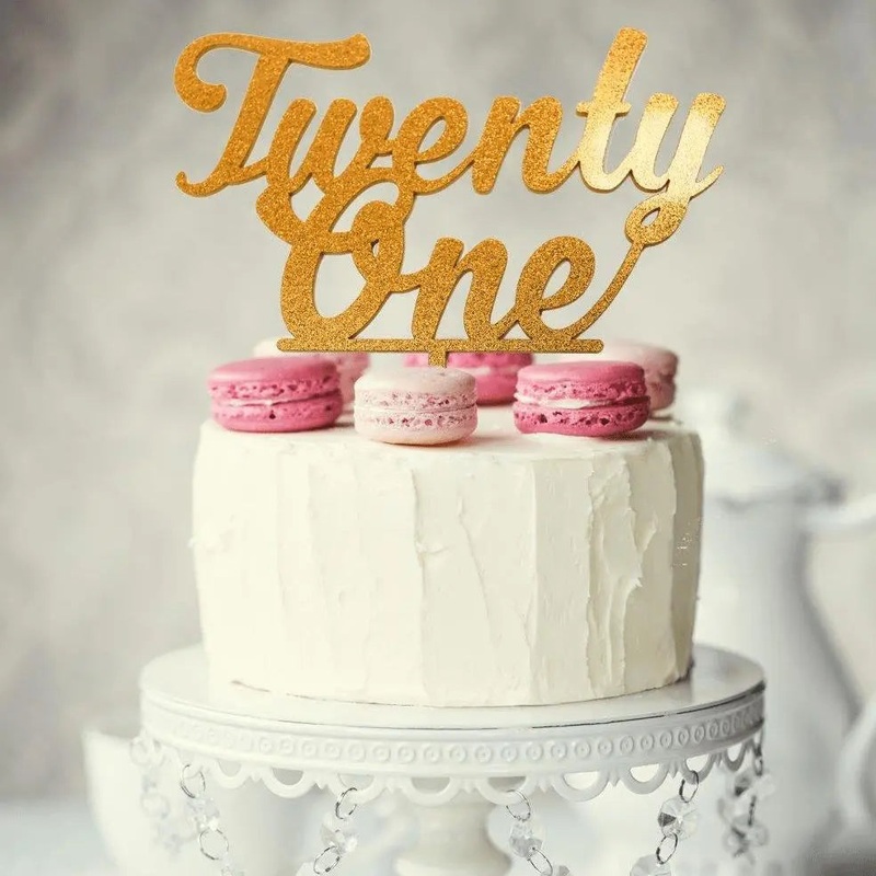 Gold Glitter Twenty One Cake Topper