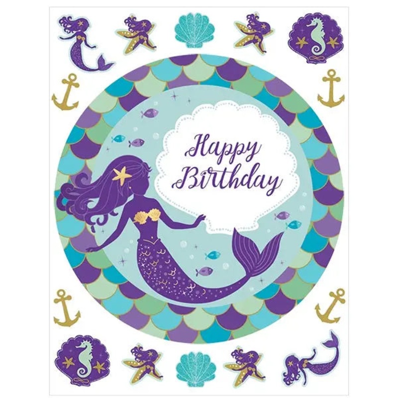 Mermaid Wishes Edible Cake Image with FREE Edible Icons