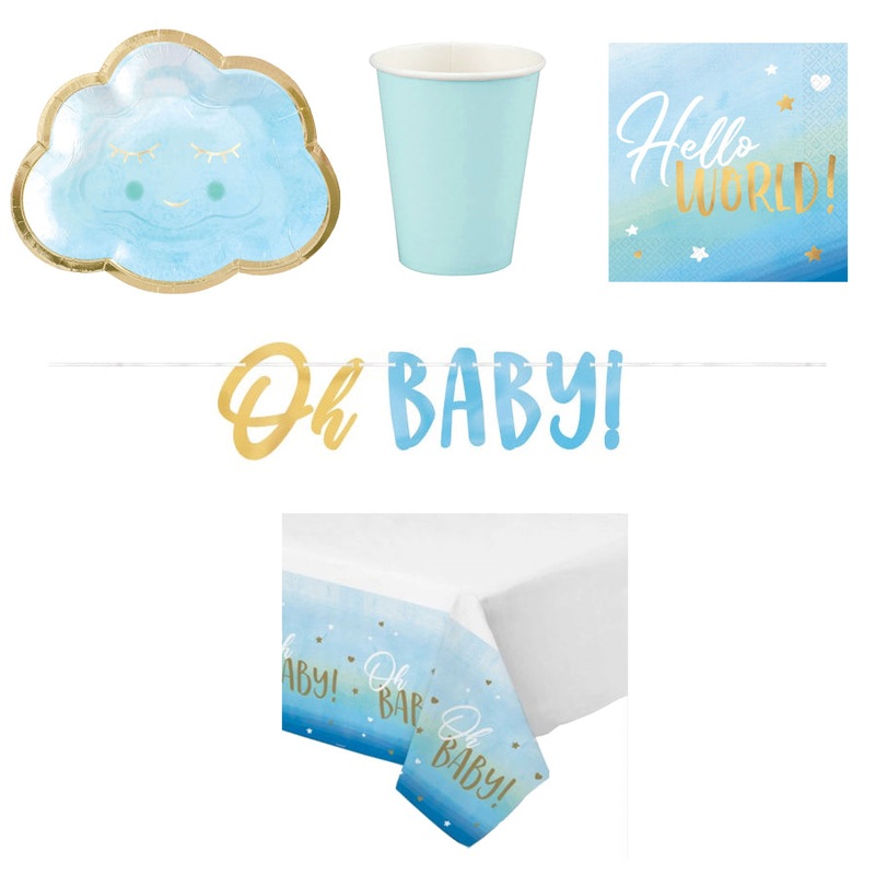 Oh Baby Boy Party Essentials - 46 Pc - SAVE 10%