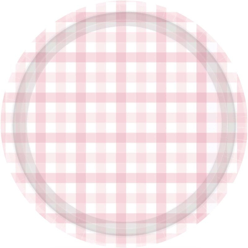 Pastel Pink Gingham Plates - Dinner 8 Pkt