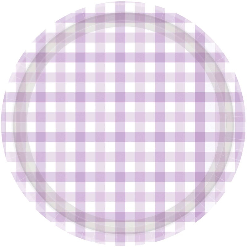 Pastel Purple Gingham Plates - Dinner 8 Pkt