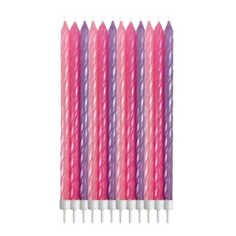 Pink Spiral Candles - 12 Pkt