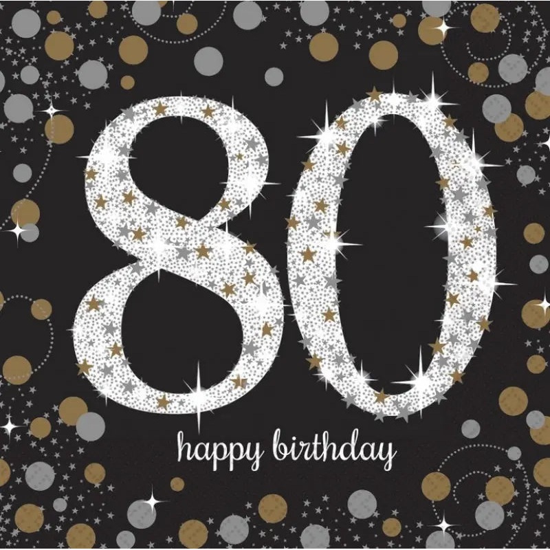 Sparkling Black 80th Napkins - Lunch 16 Pkt