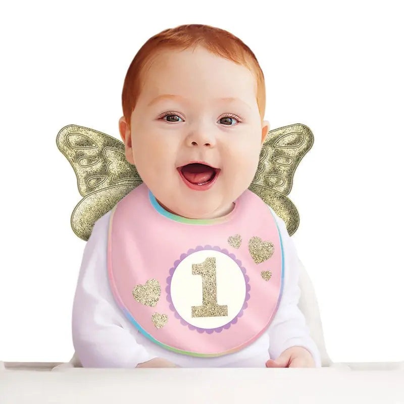 Winged Pink 1st Birthday Bib