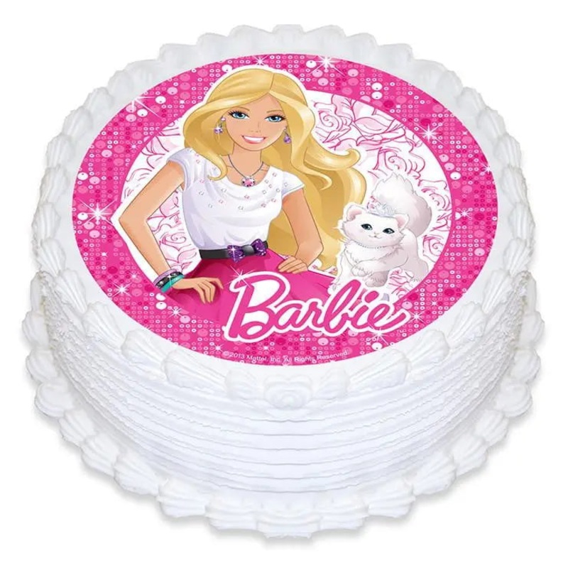 Barbie Wishes Round Edible Cake Image