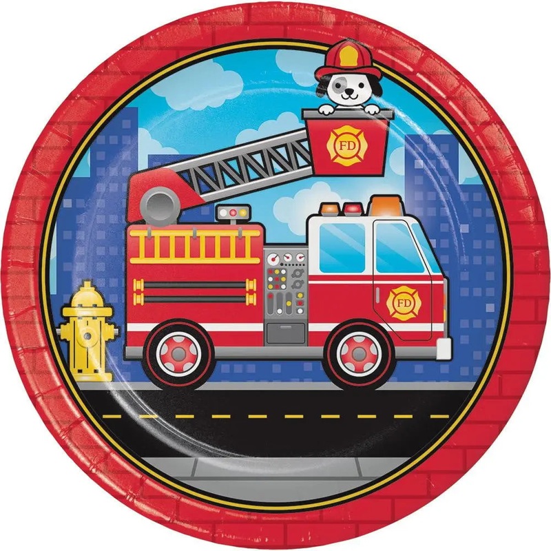 Flaming Fire Truck Plates - Dinner 8 Pkt
