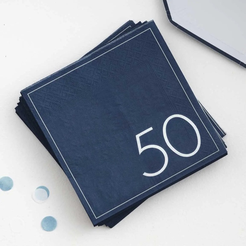 Ginger Ray Navy 50th Birthday Milestone Napkins - 16 Pkt